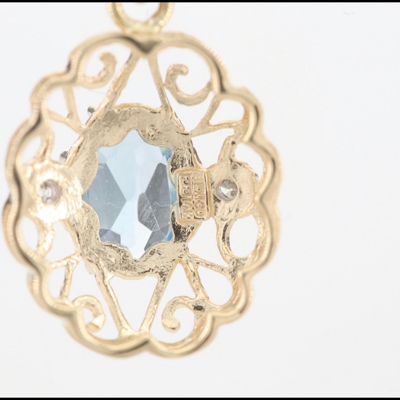 14k Yellow Gold Blue Topaz & Diamond Pendant - Picture 2 of 2